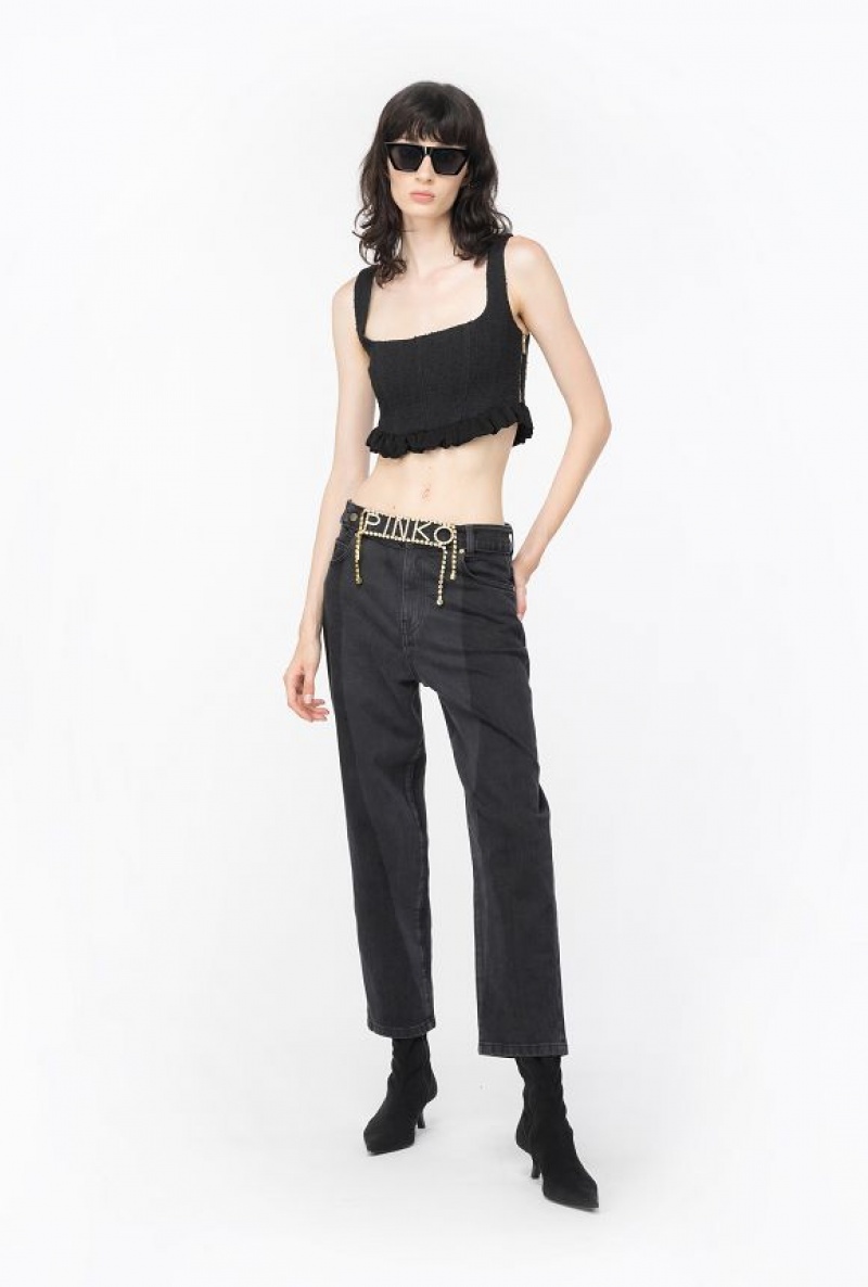 Pinko Tweed Crop Top LIMO BLACK | SN-PKO33975