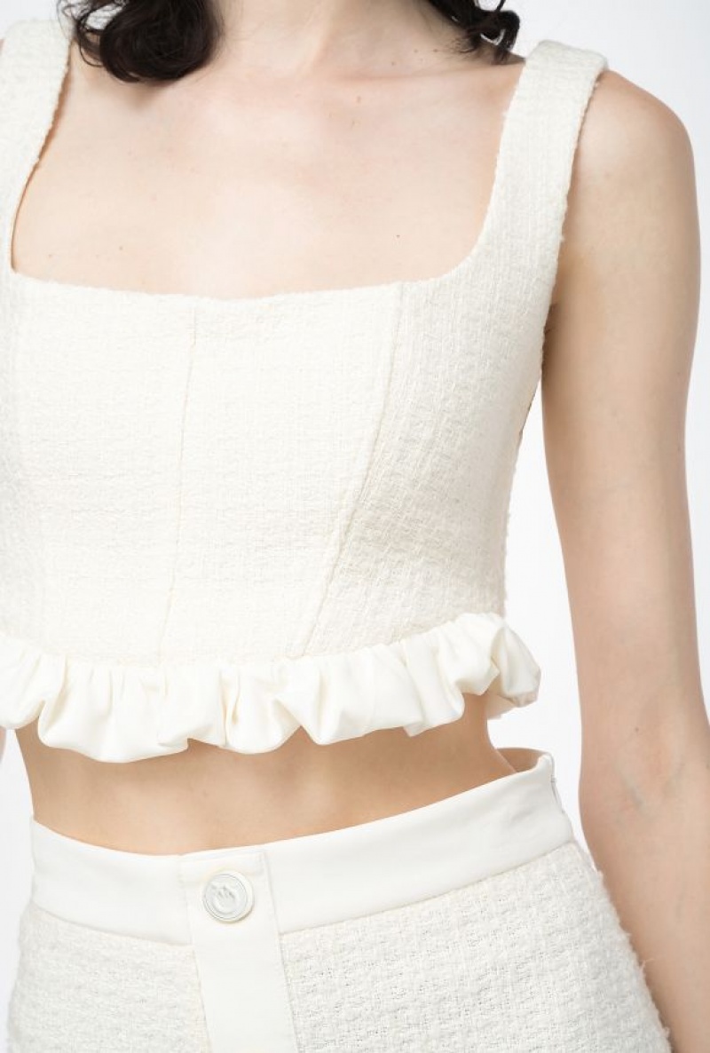 Pinko Tweed Crop Top VANILLA ICE-CREAM WHITE | SN-PKO33326