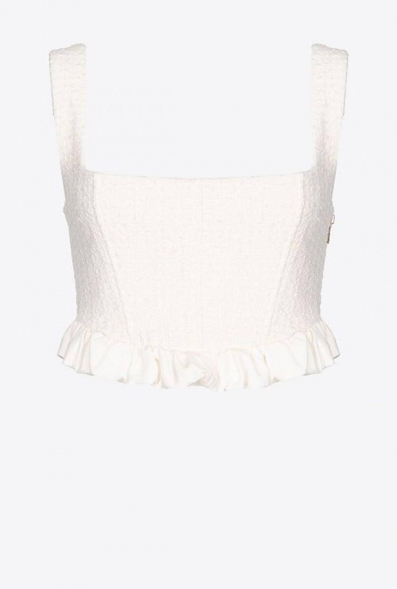 Pinko Tweed Crop Top VANILLA ICE-CREAM WHITE | SN-PKO33326