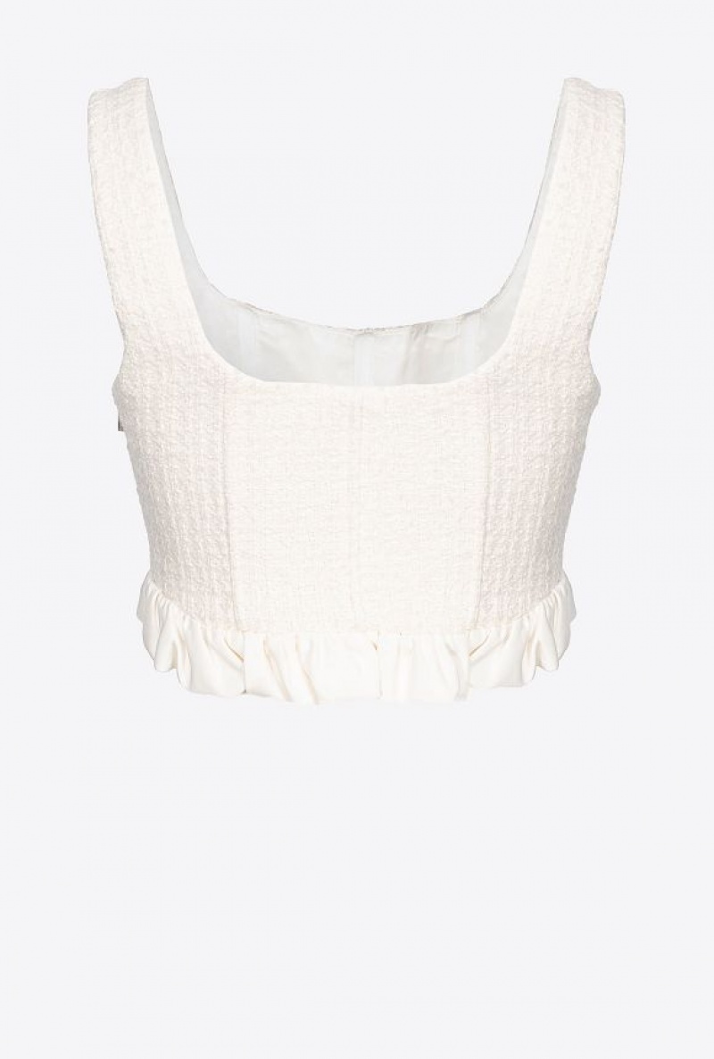 Pinko Tweed Crop Top VANILLA ICE-CREAM WHITE | SN-PKO33326