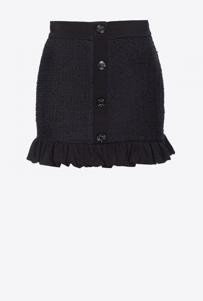 Pinko Tweed Mini Skirt With Ruching LIMO BLACK | SN-PKO33974