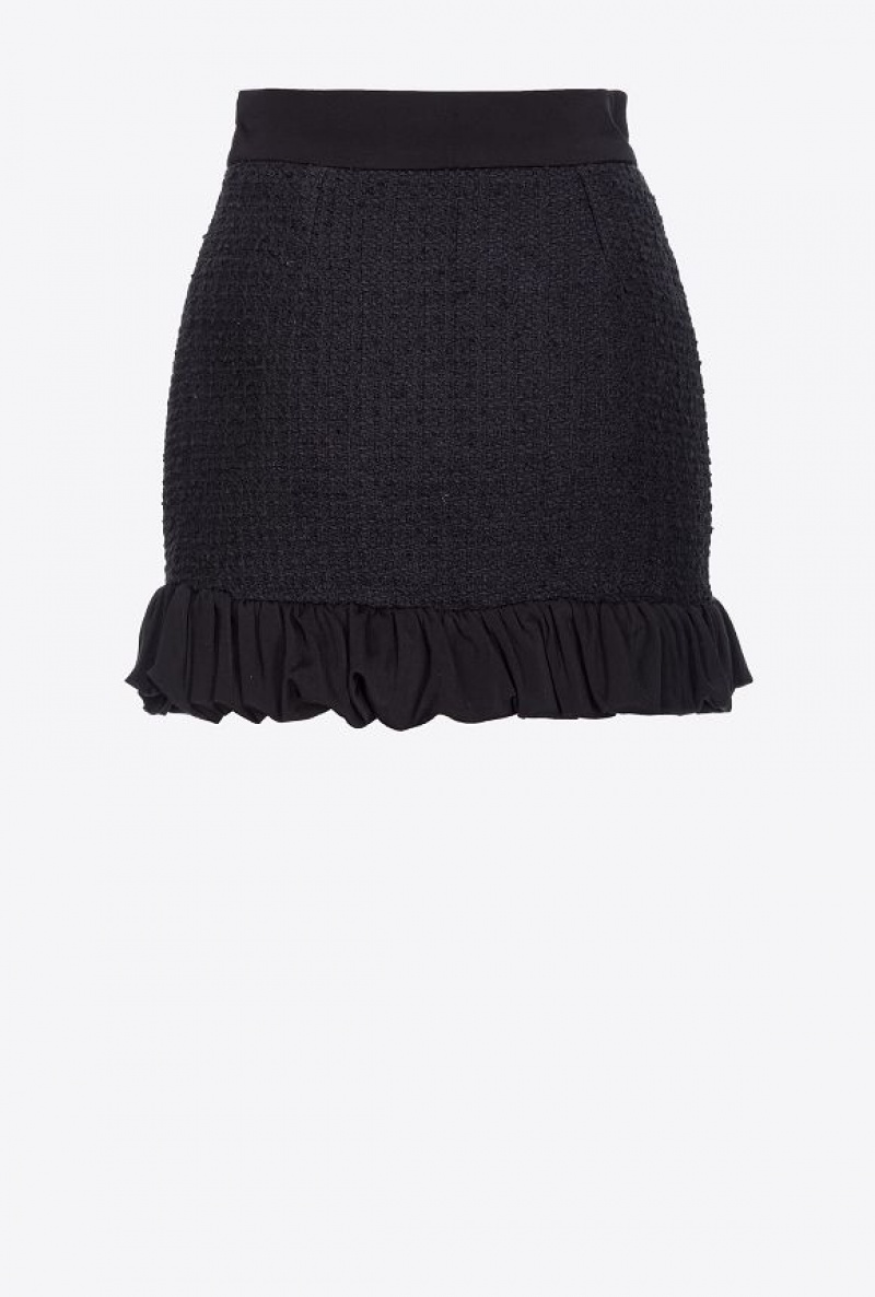 Pinko Tweed Mini Skirt With Ruching LIMO BLACK | SN-PKO33974