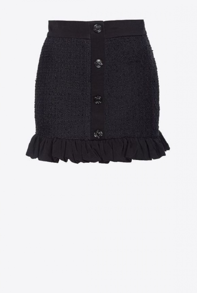 Pinko Tweed Mini Skirt With Ruching LIMO BLACK | SN-PKO34096