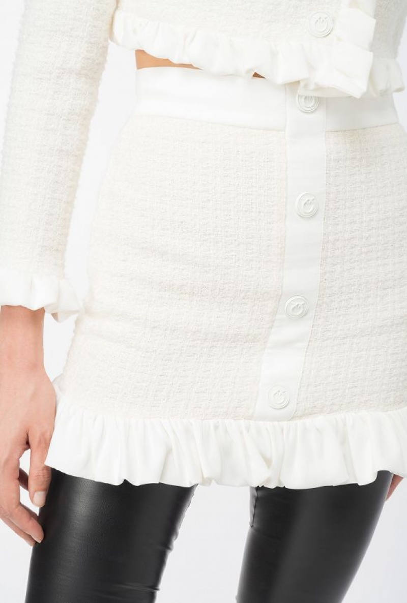 Pinko Tweed Mini Skirt With Ruching VANILLA ICE-CREAM WHITE | SN-PKO33985