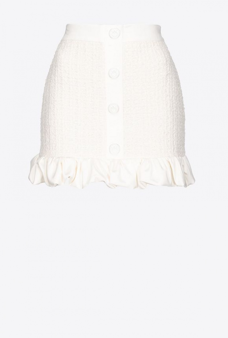 Pinko Tweed Mini Skirt With Ruching VANILLA ICE-CREAM WHITE | SN-PKO33985