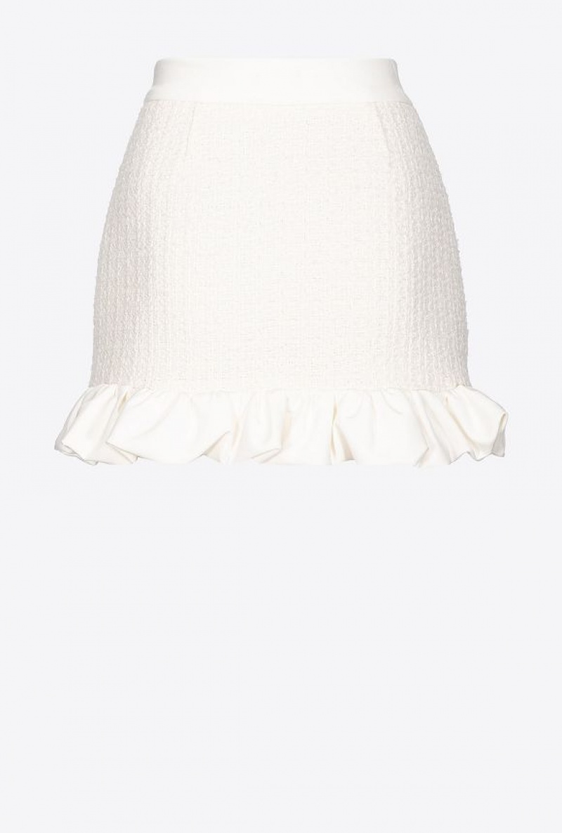 Pinko Tweed Mini Skirt With Ruching VANILLA ICE-CREAM WHITE | SN-PKO33985