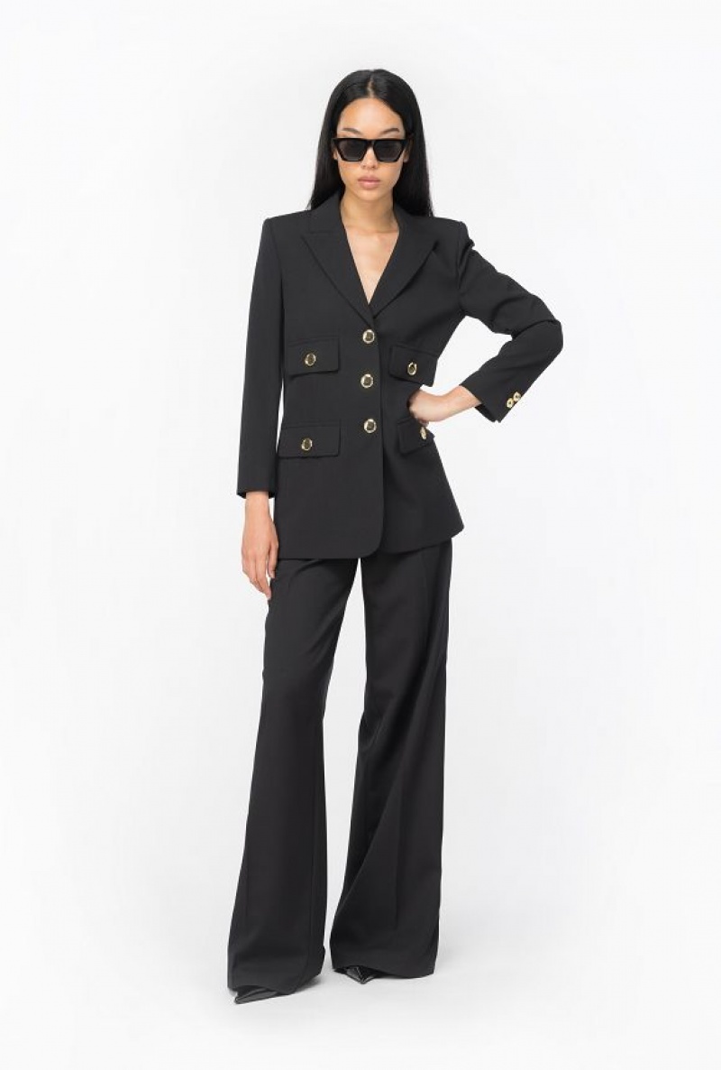 Pinko Twill Palazzo Trousers LIMO BLACK | SN-PKO33743