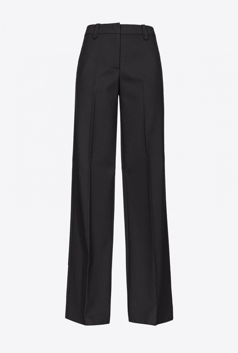 Pinko Twill Palazzo Trousers LIMO BLACK | SN-PKO33743