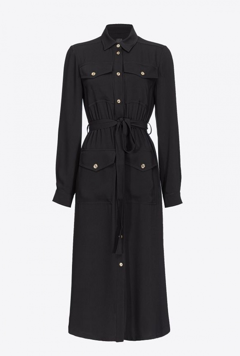 Pinko Utility Shirt Dress LIMO BLACK | SN-PKO33065