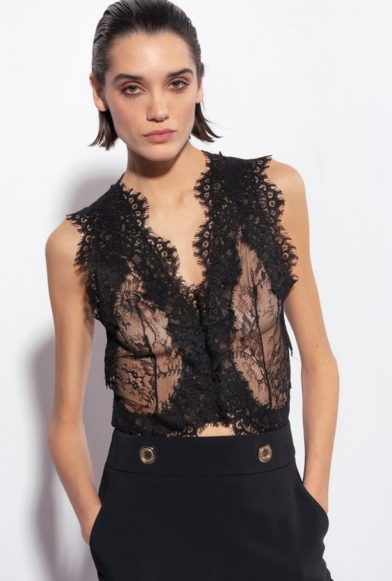 Pinko Valenciennes Lace Vest LIMO BLACK | SN-PKO33210