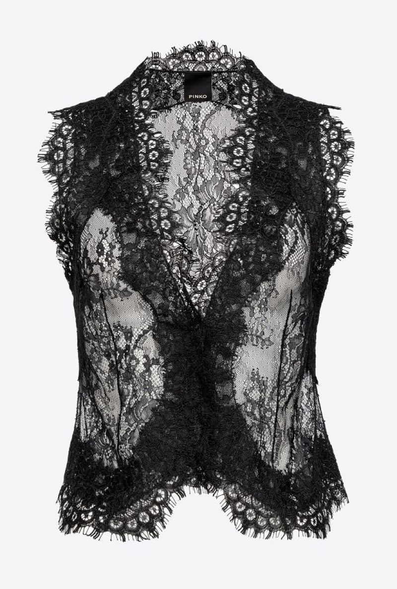 Pinko Valenciennes Lace Vest LIMO BLACK | SN-PKO33210