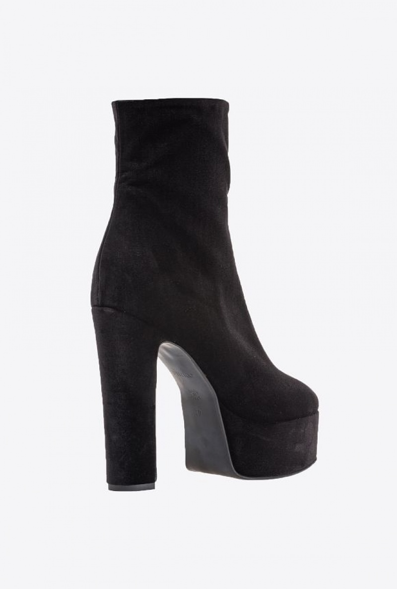 Pinko Velvet Ankle Boots LIMO BLACK | SN-PKO34139