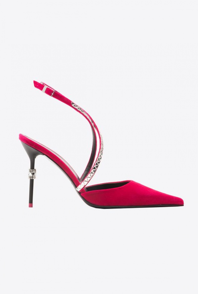 Pinko Velvet Slingbacks With Rhinestones BEETROOT | SN-PKO34157