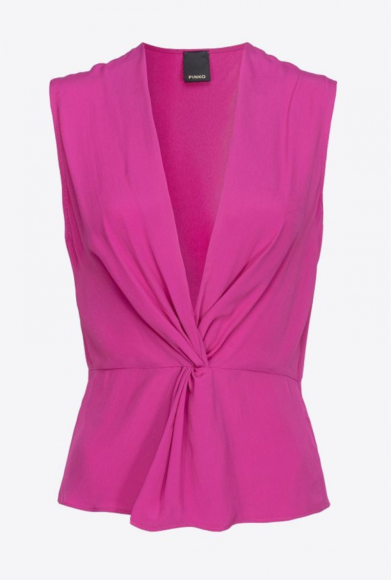 Pinko V-neck Crepe Top BOUGAINVILLEA PURPLE | SN-PKO33315