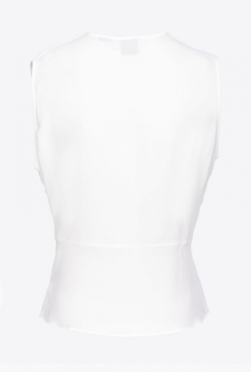 Pinko V-neck Crepe Top SNOW WHITE | SN-PKO33314