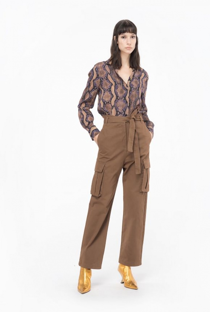 Pinko Washed Cotton Cargo Trousers DARK EARTH | SN-PKO33787