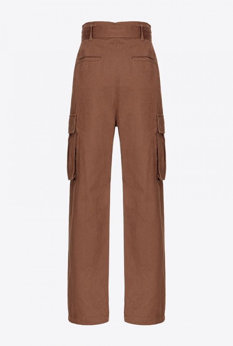 Pinko Washed Cotton Cargo Trousers DARK EARTH | SN-PKO33787