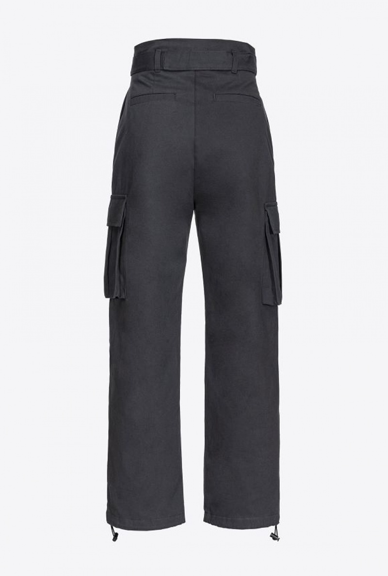 Pinko Washed Cotton Cargo Trousers LIMO BLACK | SN-PKO33728