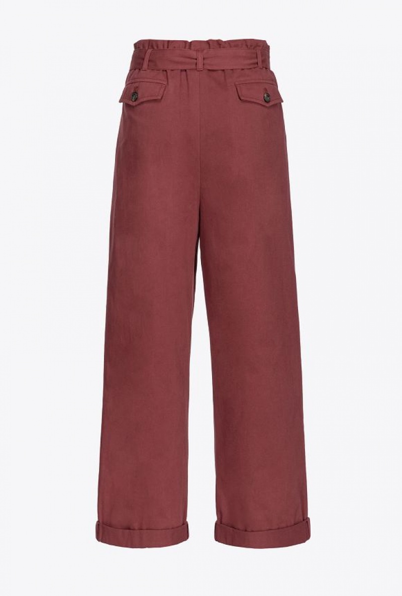 Pinko Washed Cotton Wide-leg Trousers BURGUNDY-PORT ROYALE | SN-PKO33786