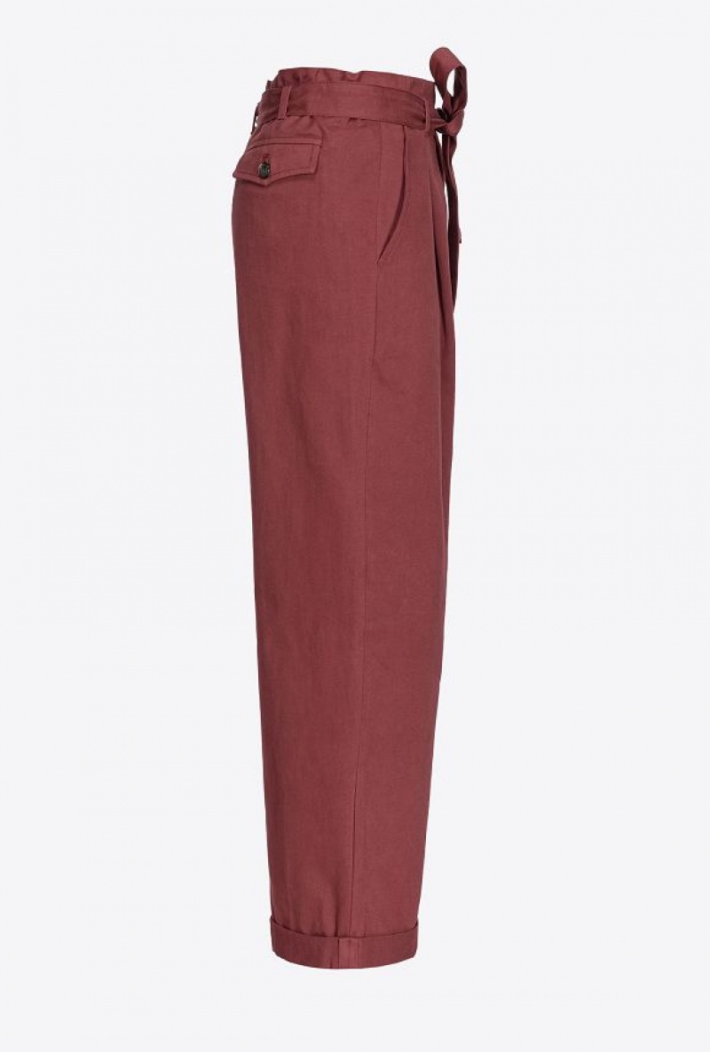 Pinko Washed Cotton Wide-leg Trousers BURGUNDY-PORT ROYALE | SN-PKO33786