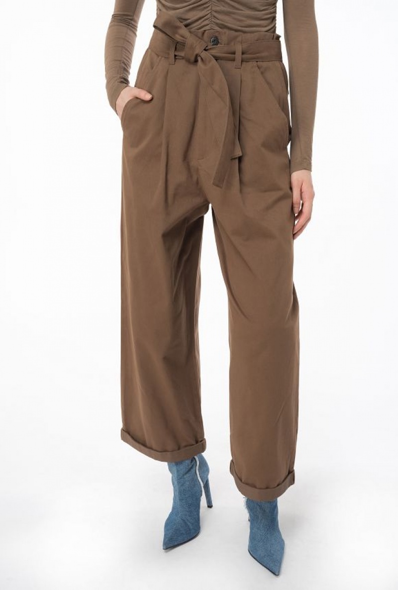 Pinko Washed Cotton Wide-leg Trousers DARK EARTH | SN-PKO33828