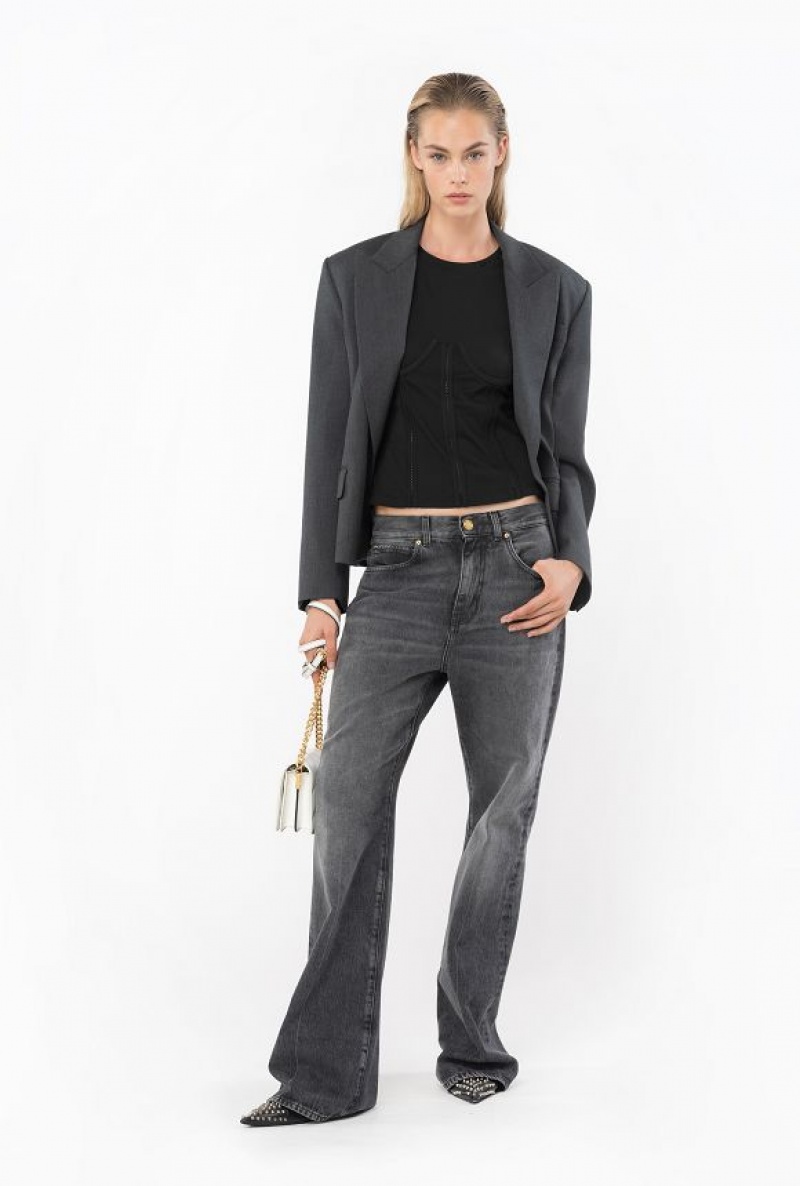 Pinko Wide-leg Black Denim Jeans DARK GREY DIRTY WASH | SN-PKO34032