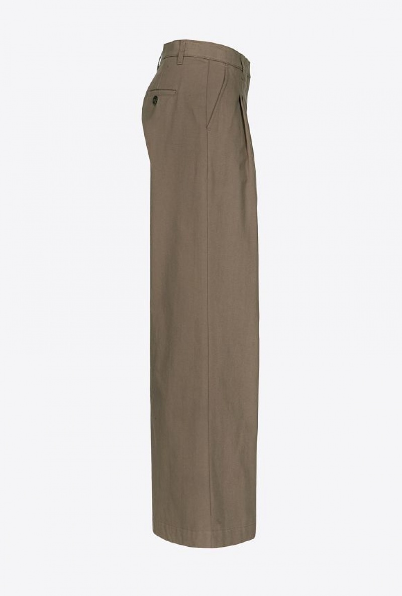 Pinko Wide-leg Cotton Trousers DARK EARTH | SN-PKO33768