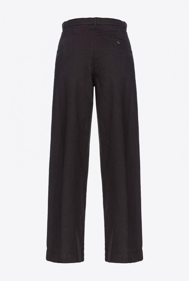 Pinko Wide-leg Cotton Trousers LIMO BLACK | SN-PKO33781