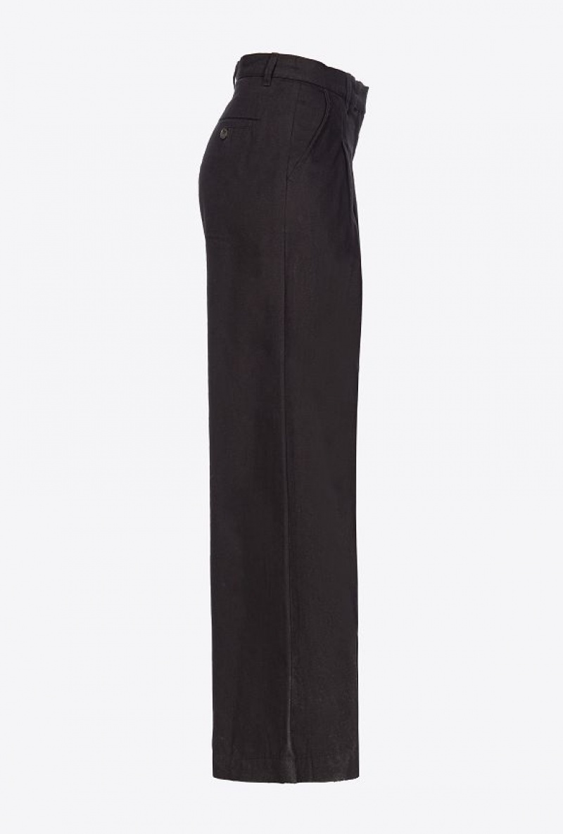 Pinko Wide-leg Cotton Trousers LIMO BLACK | SN-PKO33781