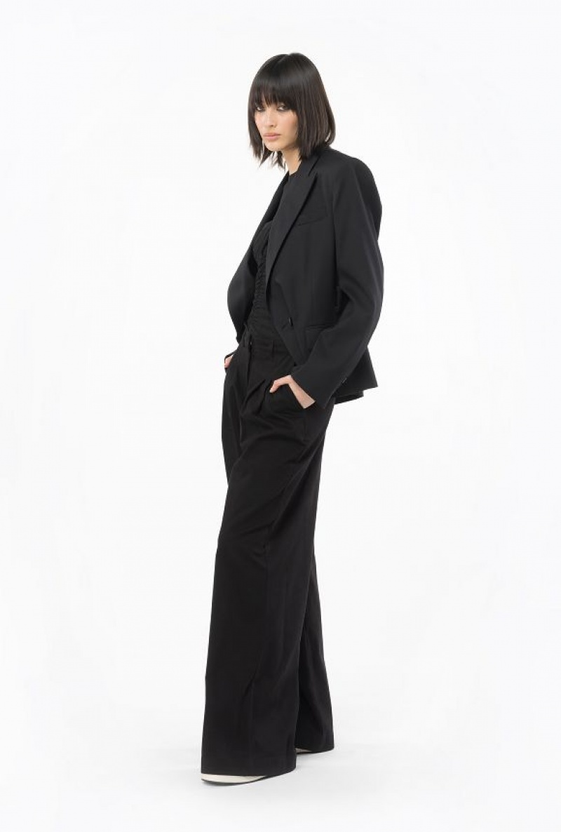 Pinko Wide-leg Cotton Trousers LIMO BLACK | SN-PKO33781