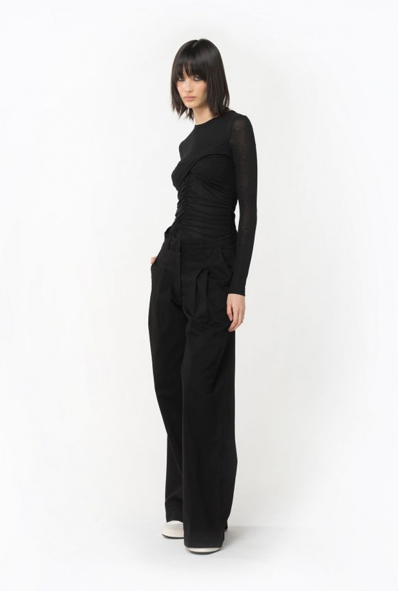 Pinko Wide-leg Cotton Trousers LIMO BLACK | SN-PKO33812