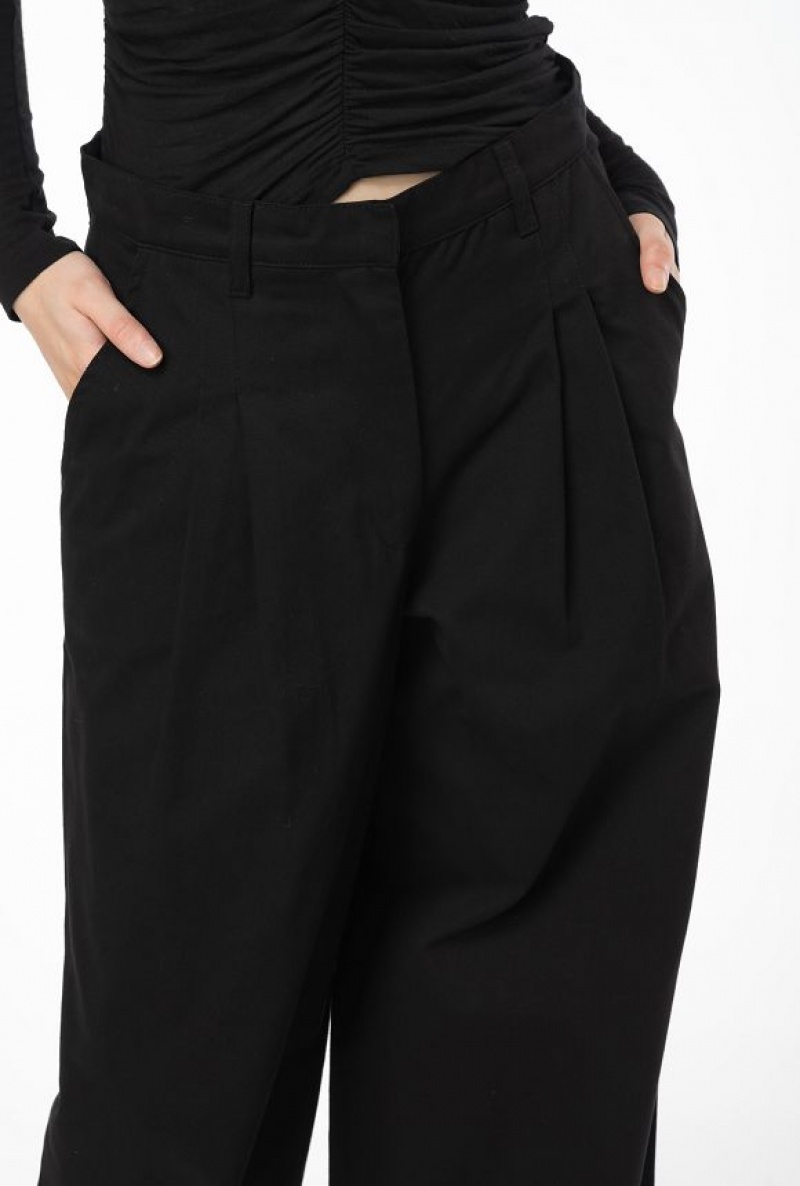 Pinko Wide-leg Cotton Trousers LIMO BLACK | SN-PKO33812