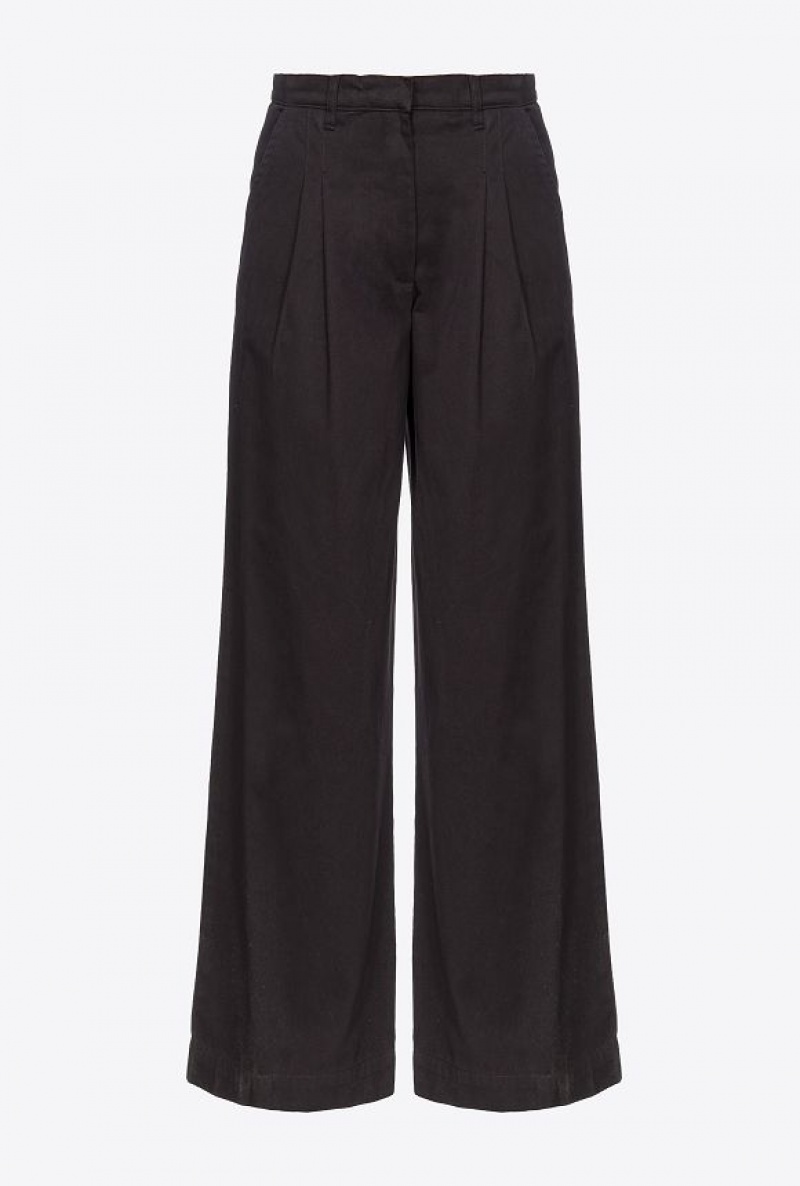 Pinko Wide-leg Cotton Trousers LIMO BLACK | SN-PKO33812