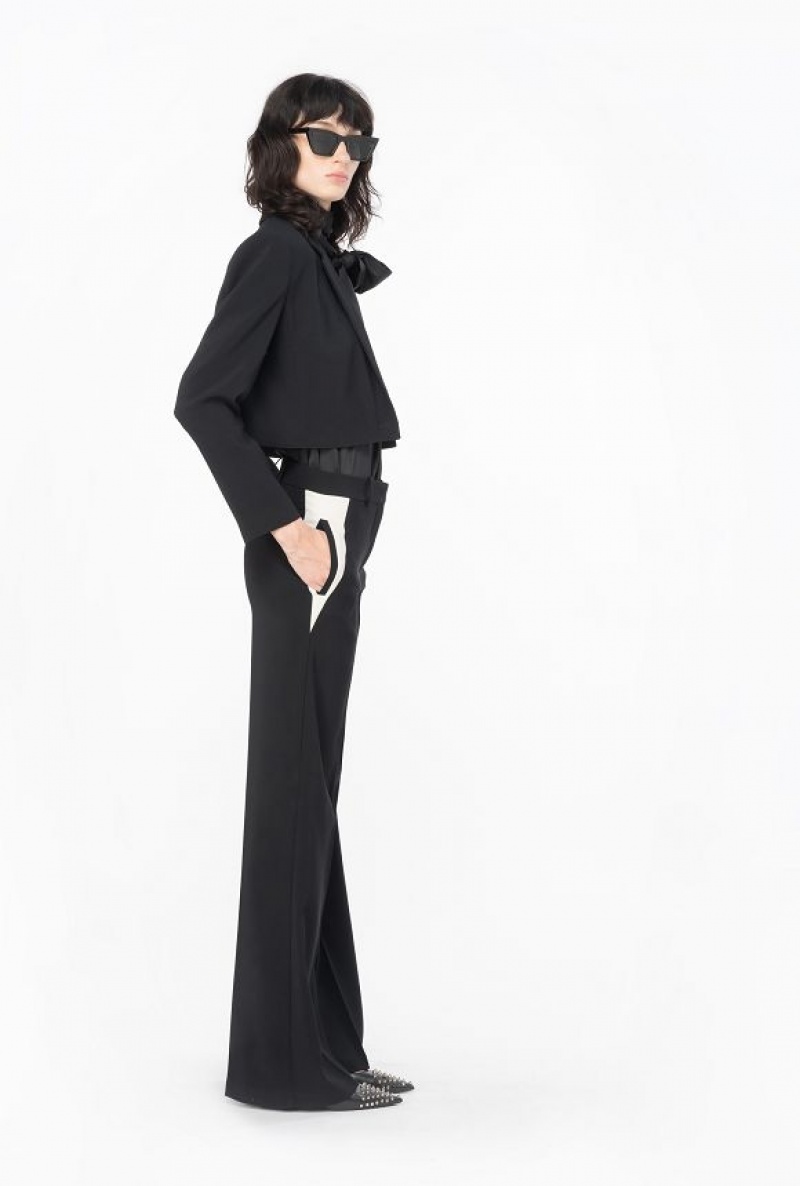 Pinko Wide-leg Crepe Trousers BLACK/ECRU | SN-PKO33966