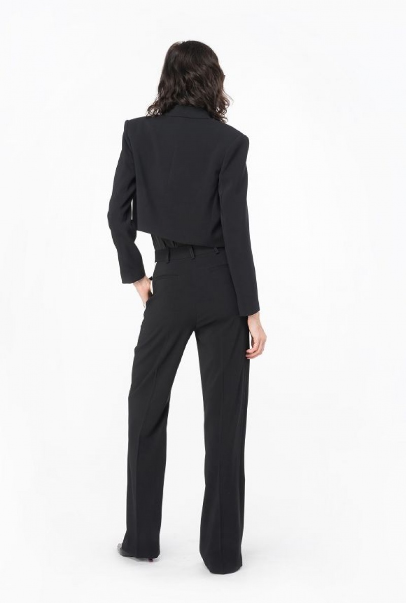 Pinko Wide-leg Crepe Trousers BLACK/ECRU | SN-PKO33966