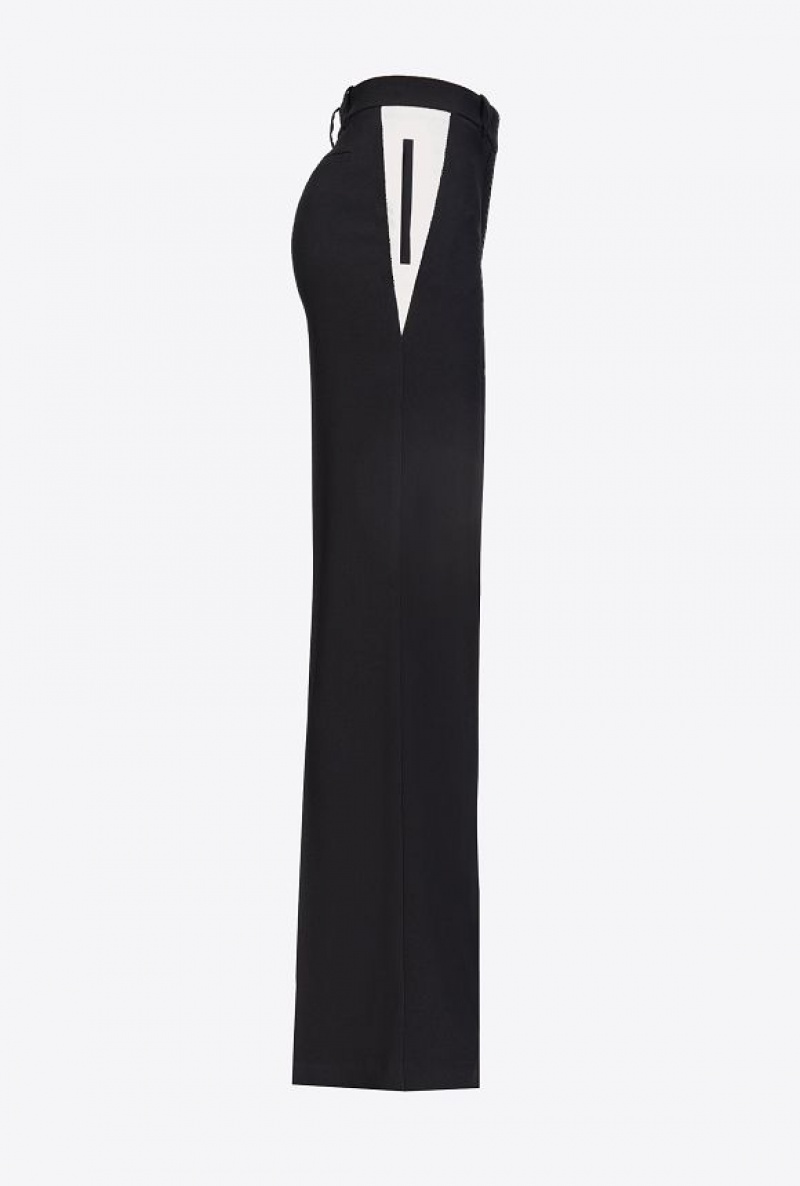 Pinko Wide-leg Crepe Trousers BLACK/ECRU | SN-PKO33966