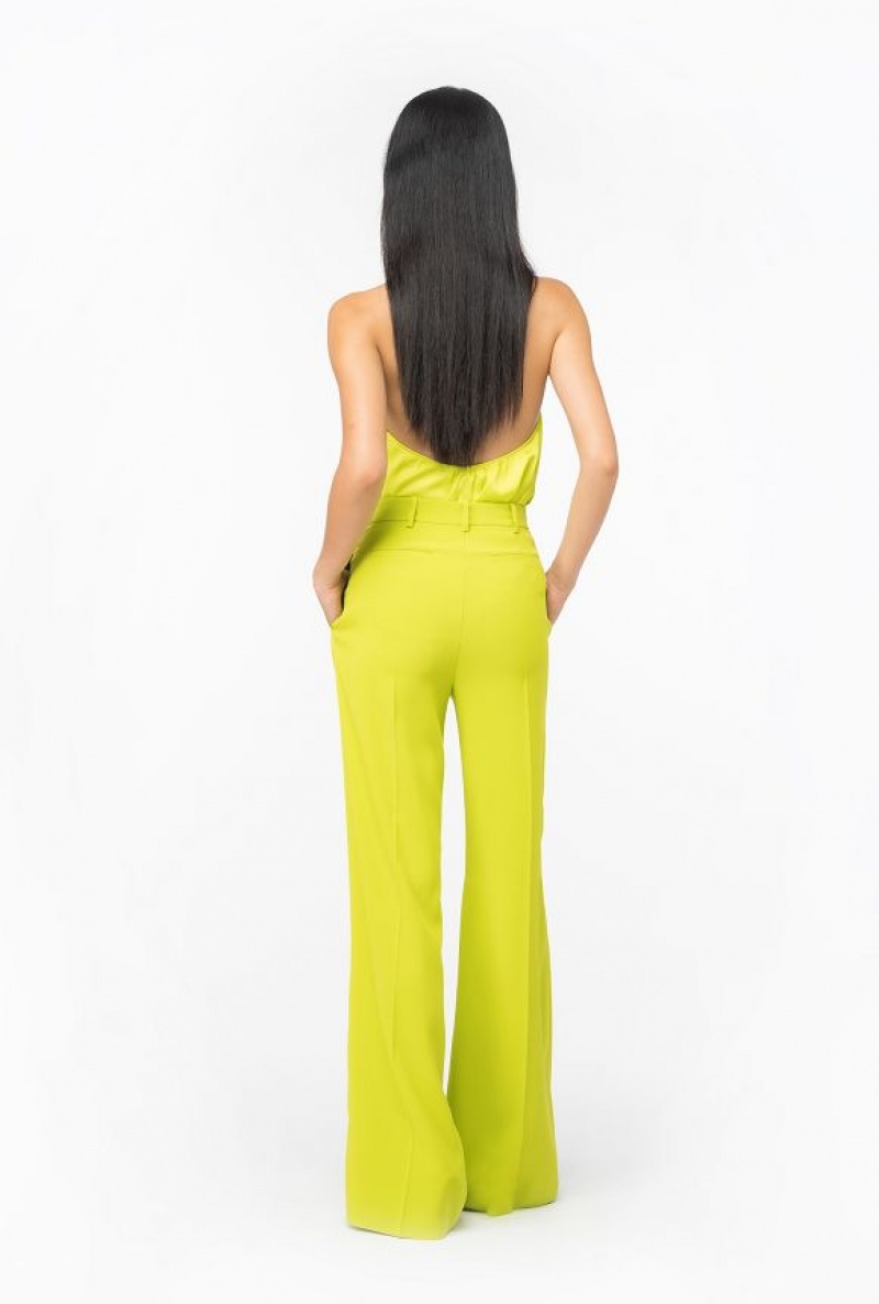 Pinko Wide-leg Crepe Trousers LIME YELLOW | SN-PKO33747