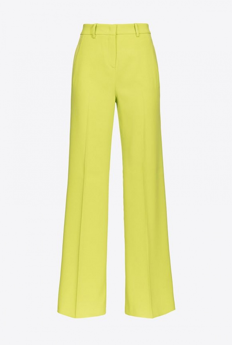 Pinko Wide-leg Crepe Trousers LIME YELLOW | SN-PKO33747