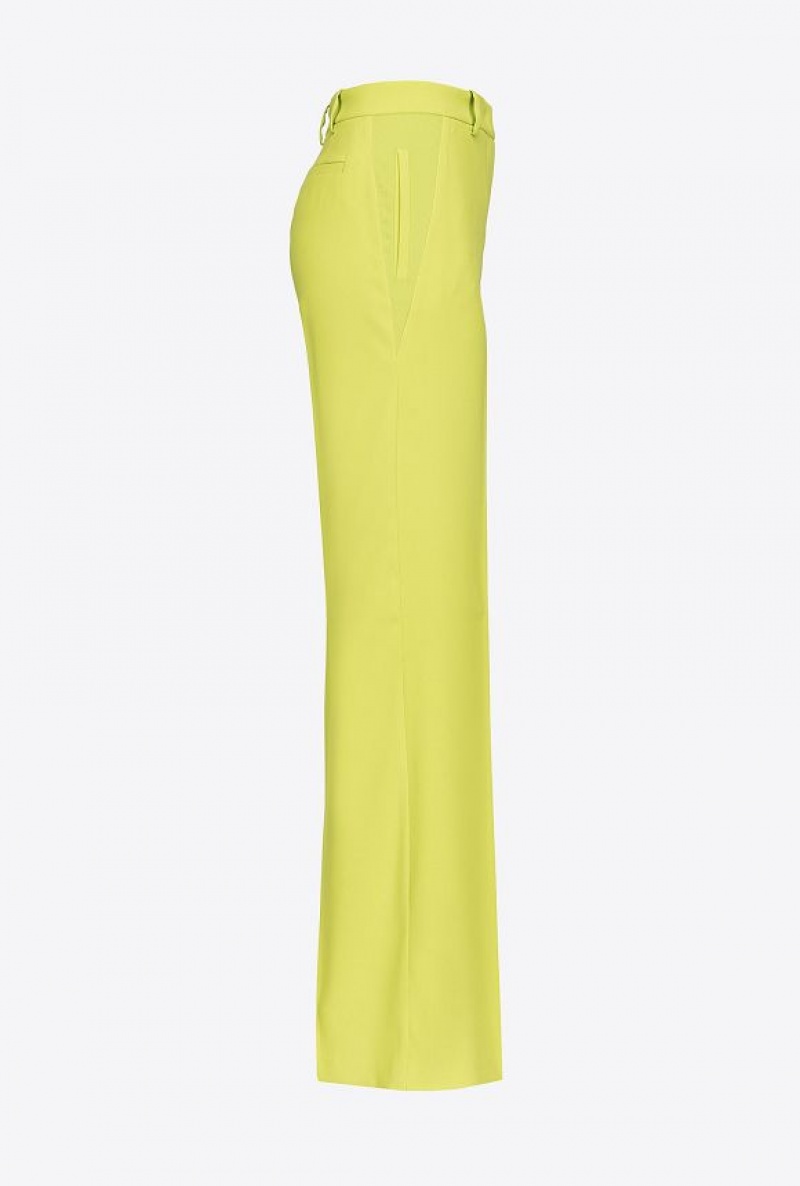 Pinko Wide-leg Crepe Trousers LIME YELLOW | SN-PKO33949