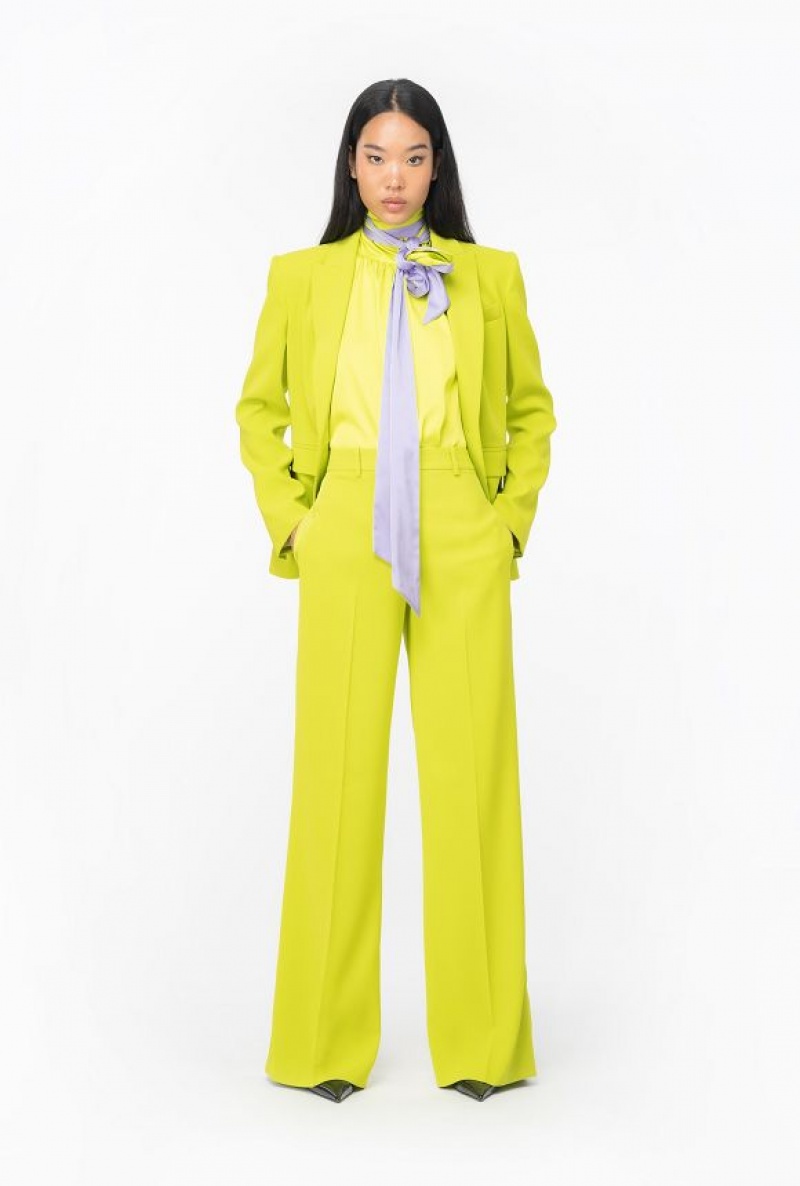 Pinko Wide-leg Crepe Trousers LIME YELLOW | SN-PKO33949