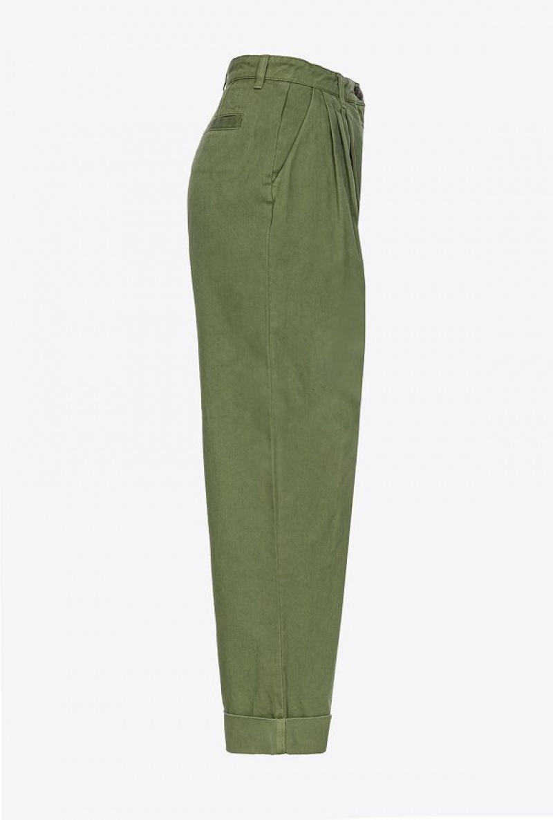 Pinko Wide-leg Gabardine Trousers CYPRESS GREEN | SN-PKO33777