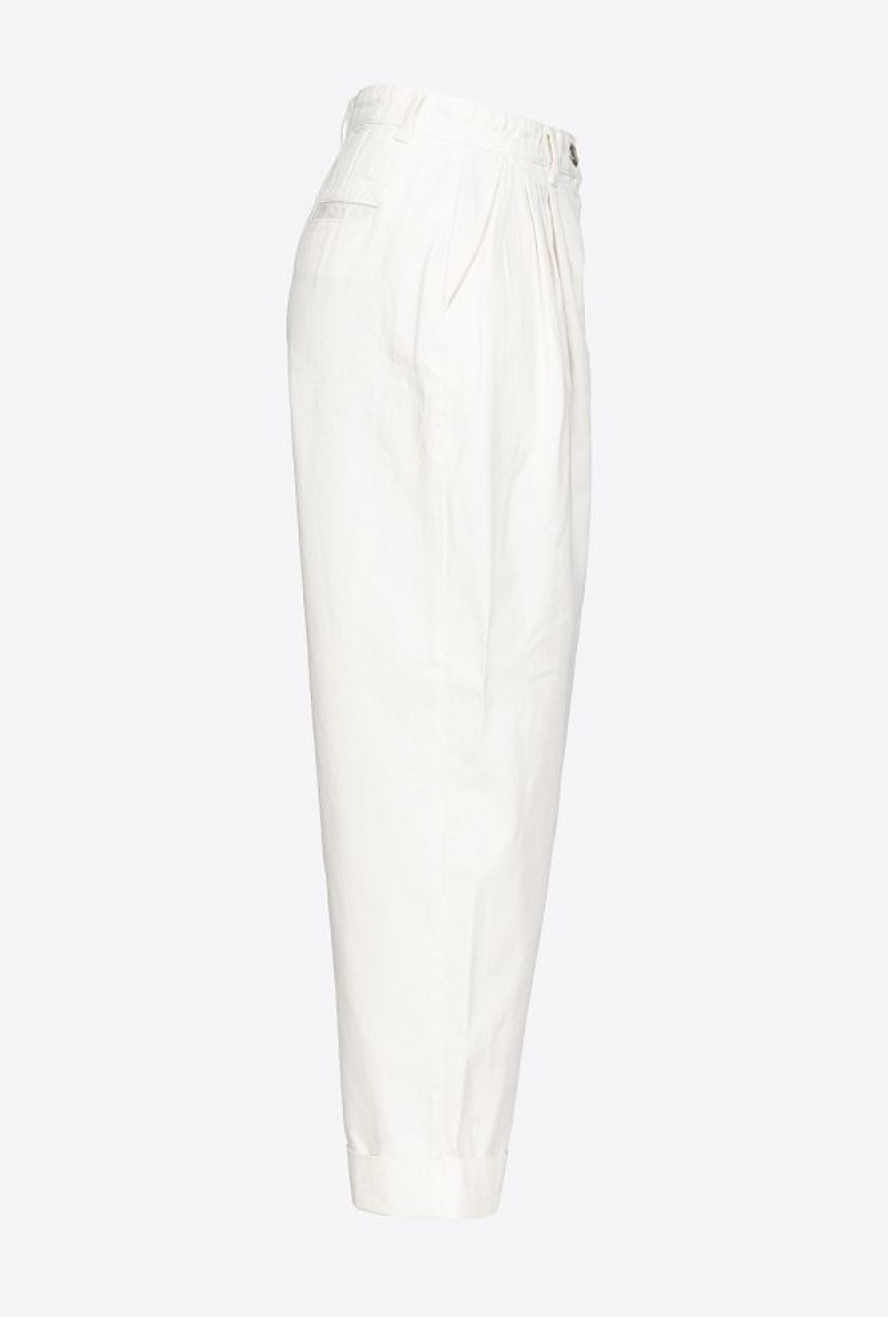 Pinko Wide-leg Gabardine Trousers VANILLA ICE-CREAM WHITE | SN-PKO33727