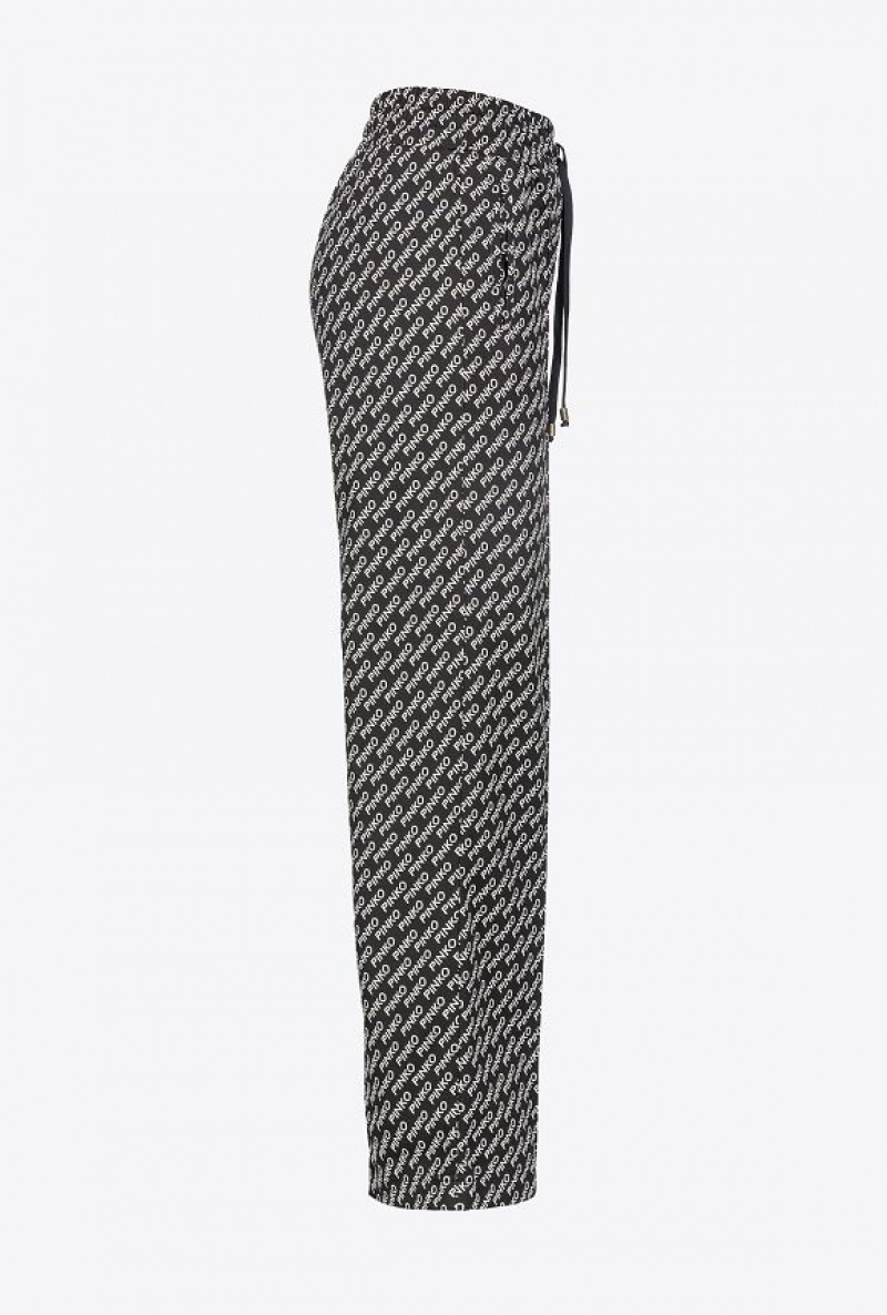 Pinko Wide-leg Logo Jacquard Trousers BLACK/IVORY | SN-PKO33706