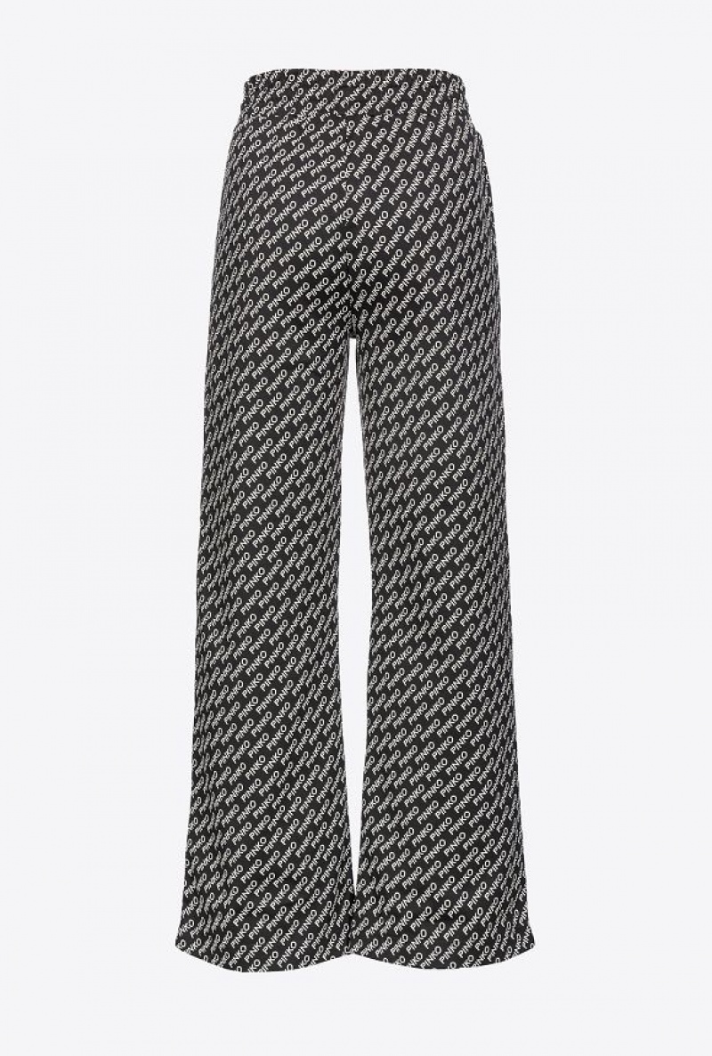 Pinko Wide-leg Logo Jacquard Trousers BLACK/IVORY | SN-PKO33818