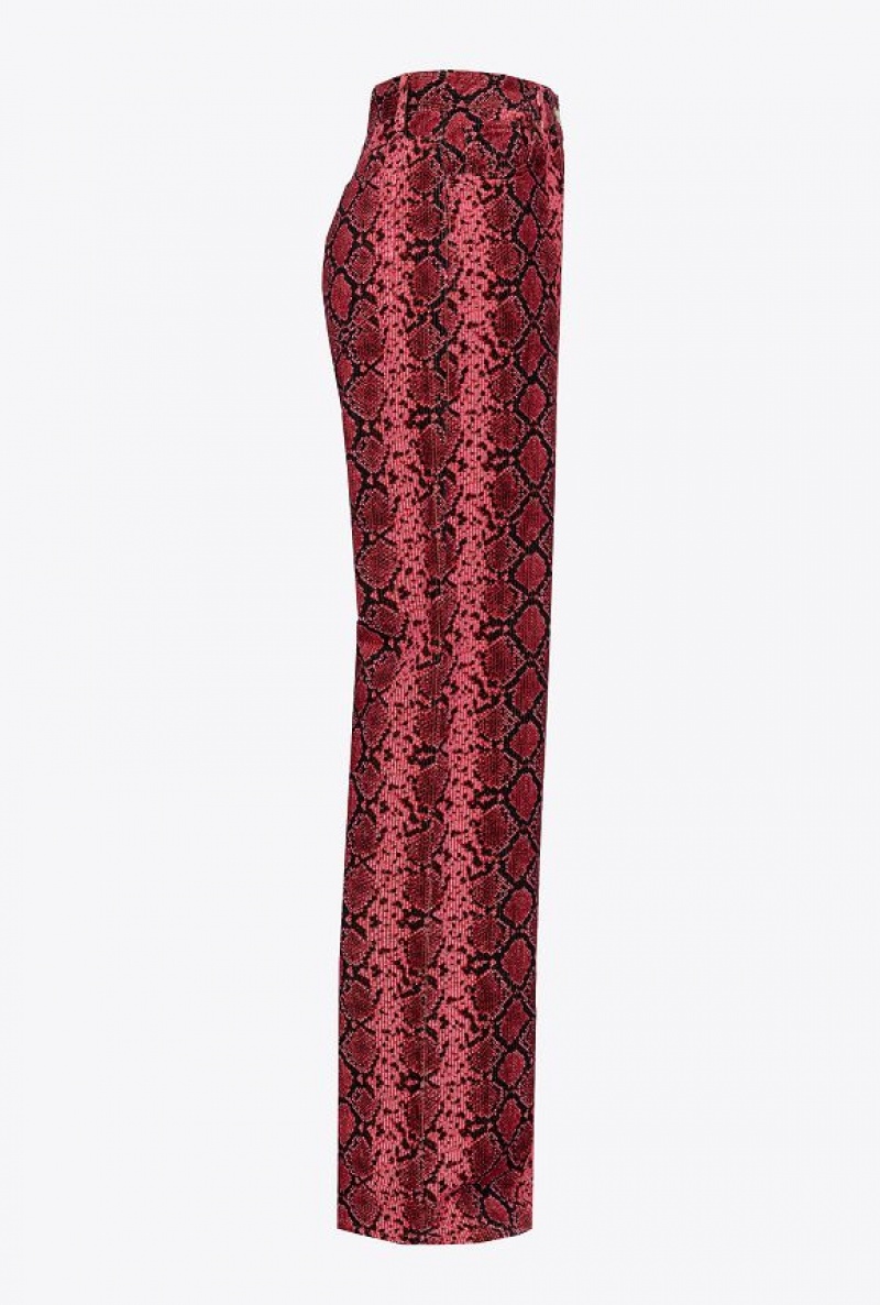 Pinko Wide-leg Velvet Trousers With Snake Print MULTI BLACK/FUCHSIA | SN-PKO33701