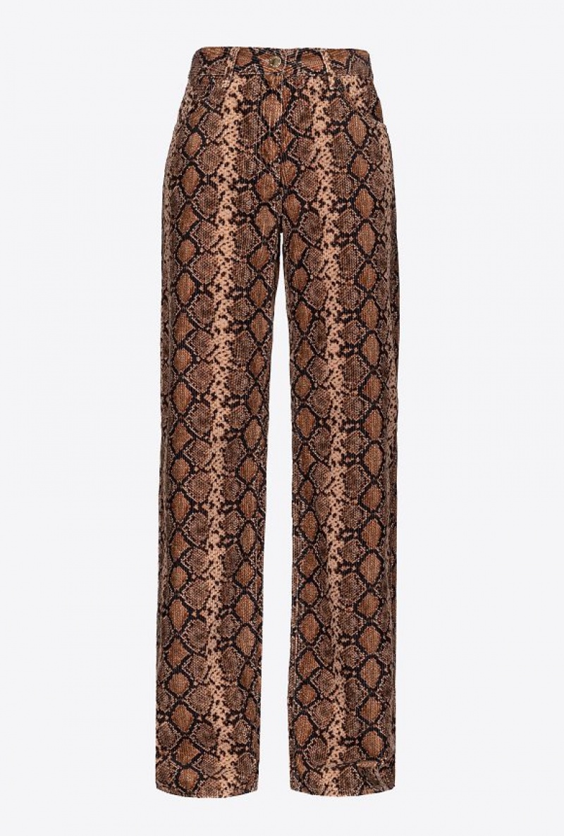 Pinko Wide-leg Velvet Trousers With Snake Print MULTICOLOUR: BLACK/BEIGE | SN-PKO33898