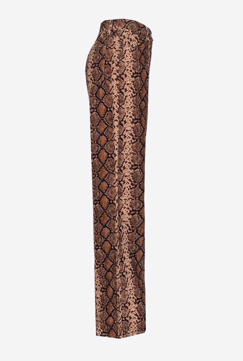 Pinko Wide-leg Velvet Trousers With Snake Print MULTICOLOUR: BLACK/BEIGE | SN-PKO33898