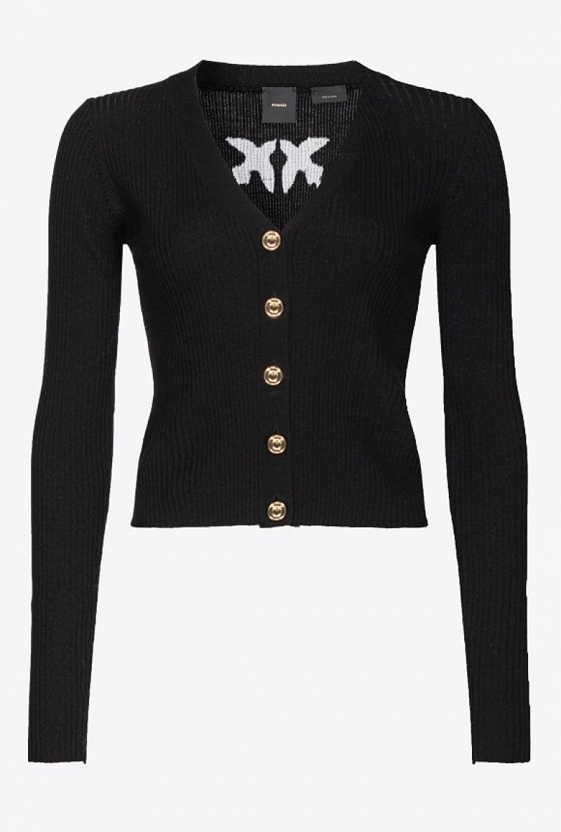 Pinko Wool Cardigan With Logo LIMO BLACK | SN-PKO33557