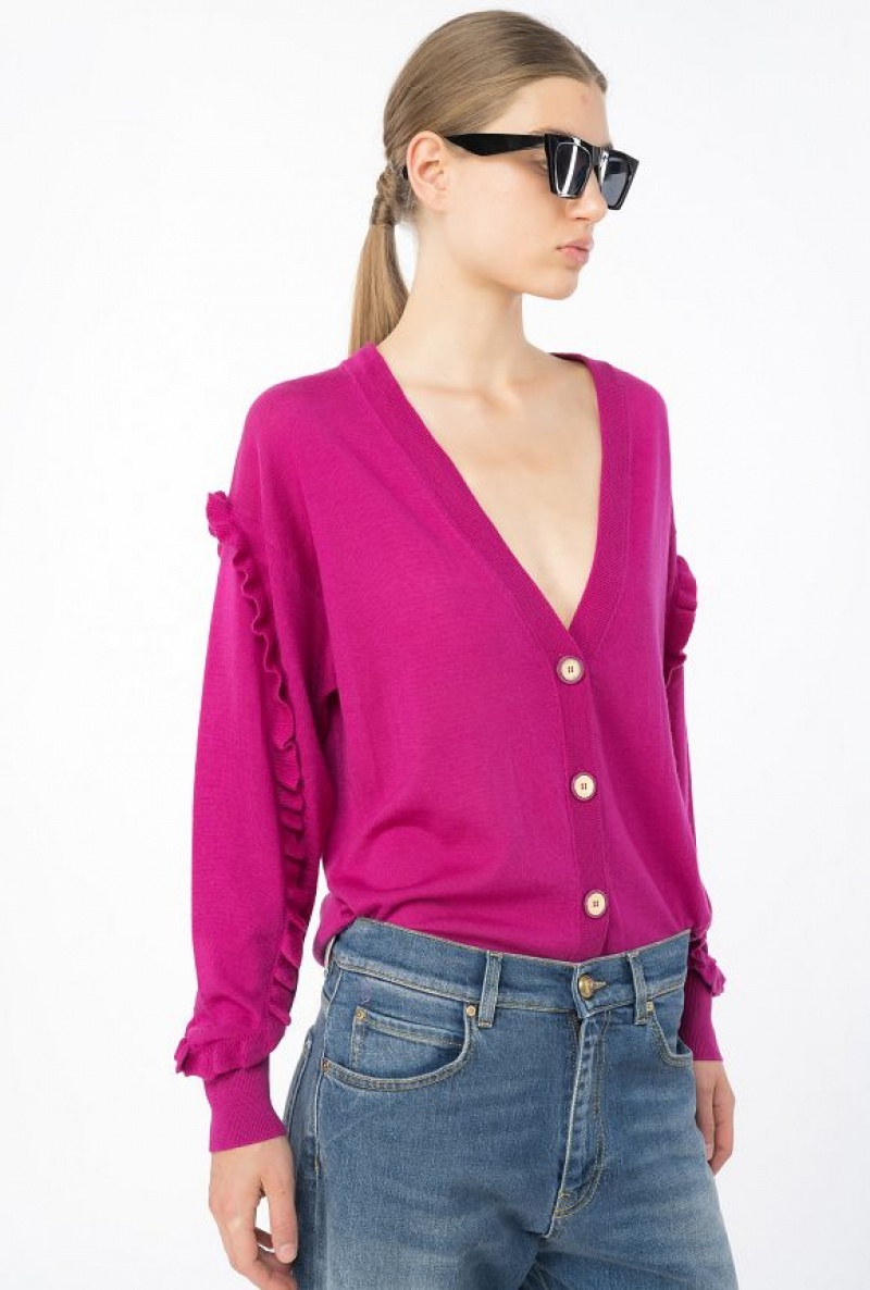 Pinko Wool Cardigan With Ruching BOUGAINVILLEA PURPLE | SN-PKO33494