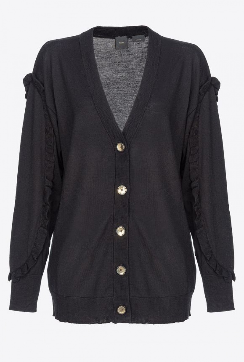 Pinko Wool Cardigan With Ruching LIMO BLACK | SN-PKO33477